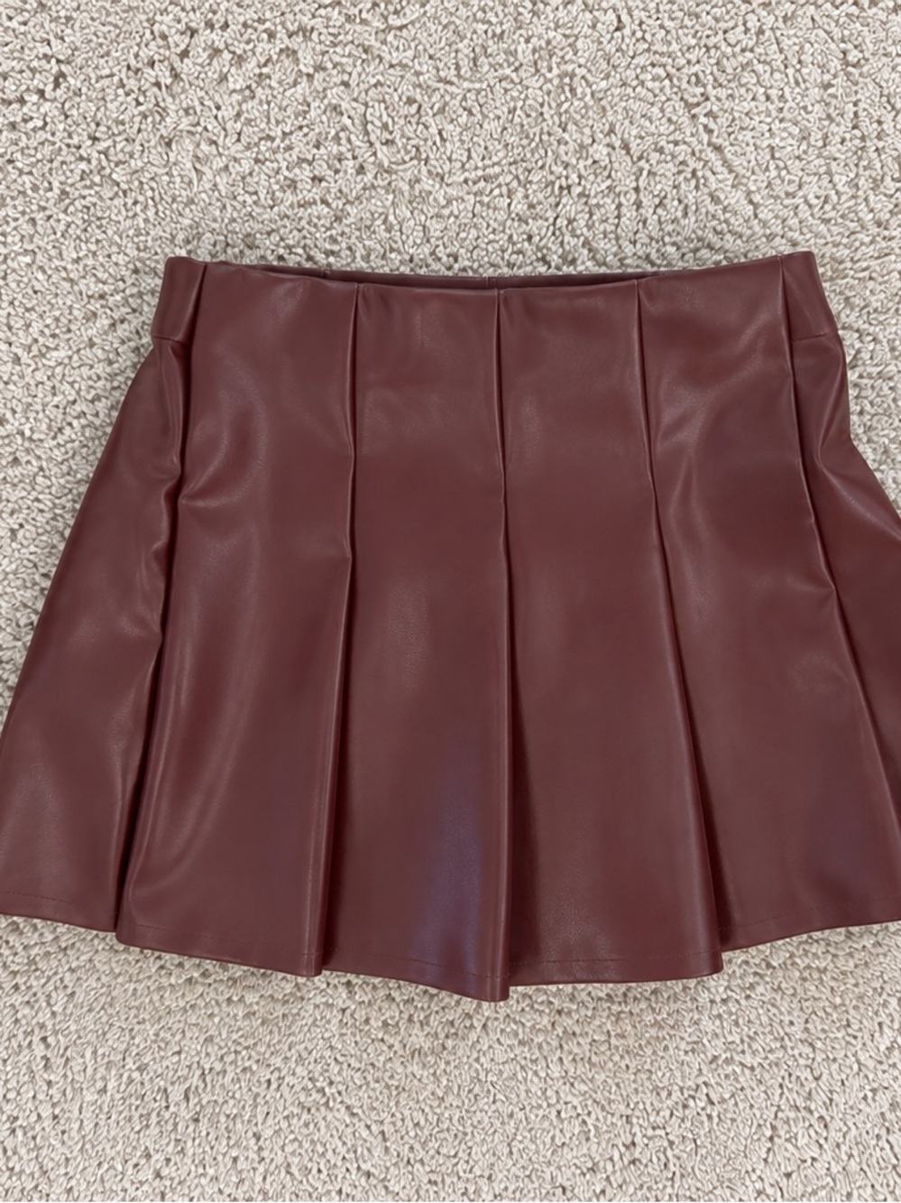 Pleated Faux Leather Skater Mini Skort in Burgundy
